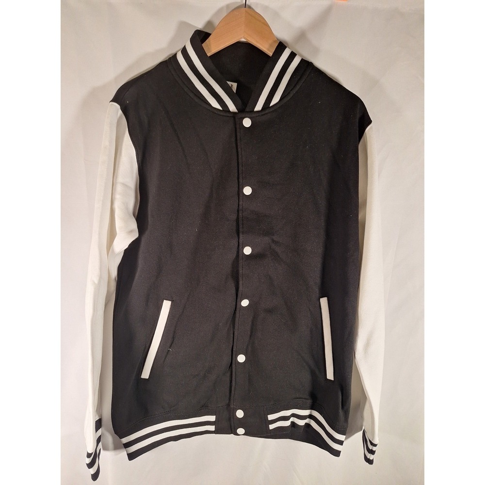 Just Hoods By Awdis Black White Varsity Letterman Jacket Jhy043 Youth L Mens S